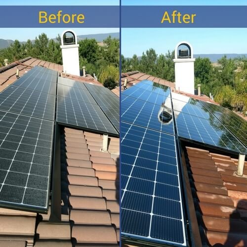 Solar panel before and after professional cleaning Bay Area results
